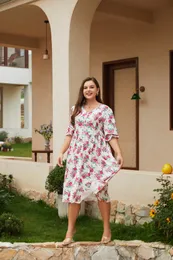 Plus size Dresses Floral Printed Boho Size Knot Front Summer Evening Elegant and Chic Curve High Waist Aline 230504