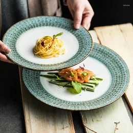 Plakalar İskandinav Seramik Plaka El Sofra Makarna Yemeği Japon Kabartmalı Mürekkep Noktaları Sushi Sashimi Mutfak Yemekleri Eve