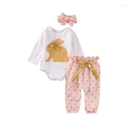 Clothing Sets 3PCS Lovely Cute Fashion 0-18M Born Baby Girls Long Sleeve Print White Romper Tops Polka Dot Pink Bow Pants Headband