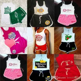 Estilistas de tamanhos grandes femininos agasalhos de verão conjunto de calças curtas de duas peças estampado suspensório sexy yoga jogger shorts roupas roupas