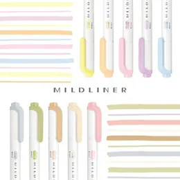 Highlighters JIANWU 5PcsSet Mildliner Doubleended Highlighters Cute Soft Oblique Head Student Writing Marker Pen Kawaii Stationery Supplies 230505