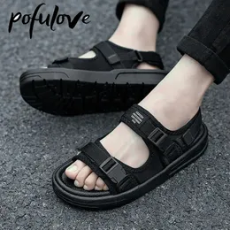 Sandals Pofulove Mens Sandals Summer Shoes Platform Slippers Fashion Designer Beach Sandals Black Male Shoes Zapatos 36 37 38 47 48 230504