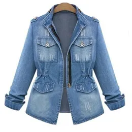 Jackets femininos elegantes jaqueta jeans feminina nova outono e inverno santage zíper jaquetas azuis moda ladies jeans jeans jeans s-5xl 230505