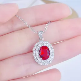 Hänghalsband wpb premium kvinnor halsband glänsande oval röd diamanthalsband kvinnliga lyxsmycken glänsande zirkon design flicka gåva parti ny 230505