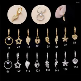 Hoop Earrings 1Piece Trend Leaf Star Heart Flower Wing Dangle Earring For Women Fashion Copper Zircon Pendant Piercing Jewelry