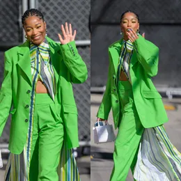 Летние ярко -зеленые женские брюки костюмы устанавливают с длинным рукавом Girl Blazer Wide Neg Plus Size Office Lady Part Promp