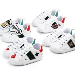 Athletic Outdoor Baby Shoes Newborn Boys Girls First Walkers Kids Toddlers Lace Up Pu Sneakers Prewalker White 0-1T