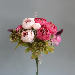 Decorative Flowers Subshrubby Peony Flower Artificial 13 Head Bellis Bouquet Wedding Home Retro Fake Party DIY Decoration