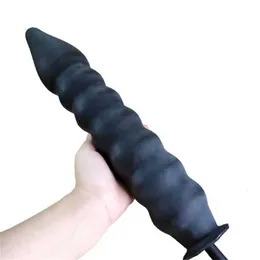 Sex Toy Massager 37cm Inflatable Anal/butt Plug with Drill Shape Latex Super Huge Expandable Dildo for g Spot P-spot Stimulation Men Women