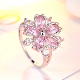 Anéis de casamento elegante moda sakura princesa noivado para jóias de jóias de jóias Romântica Flor de Cherry Blossom Lady 230505