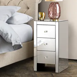 3-Drawer Mirrored Nightstand End Tables Bedside Table for Bedroom, Living Room, Silver