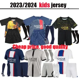 22 23 24 Kids Kit Socks Home Away Mbappe Hakimi Player #30 Soccer Jersey Paris Sergio Ramos Maillots de Football 2023 2024 Marquinhos Verratti Shirt oniforms Maillot 99
