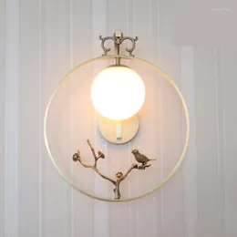 Vägglampa lyxig kinesisk stil fixturbelysning för vardagsrum villa el lobby koppar kreativ sovrum studie sconce