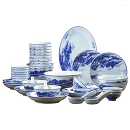 Миски синие и белые высокотемпературные керамические блюда посуда набор деталей комбинация деталей подглазе домашний рис миска