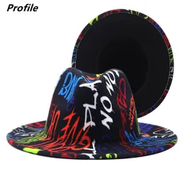 Wide Brim Hats Bucket Tiedye fedora hat wholesale autumn and winter graffiti letters monochrome unisex handpainted felt 230504