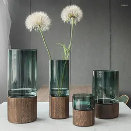 Vases European Creative Vase Glass Wooden Crafts Home Decorations Desk Ornaments Living Room Estantes Para Plantas