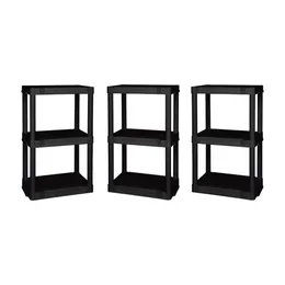 Hyper Tough 20 07 W x 12 D x 32 H 3 estantes de garaje de plástico de 3 estantes, negro, 3 recuento