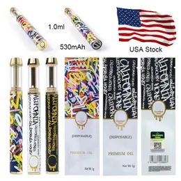 USA Stock California Honey Disposable Vape Pens Empty Rechargeable 1ml Atomizers 530mAh Battery Wax Vaporizer Micro USB Charger Thick Oil Packaging Bags E Cigs