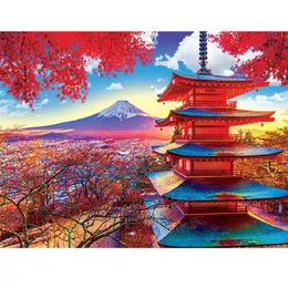 Стич бриллиантовая живопись Новая 2022 г. вишневый цвет пейзаж 5D Вышивка DIY Diamond Tokyo City Pinscape Paintor