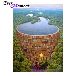 Stitch Ever Moment Diamond Diy Diamond Paint croce Bookshelfshelf Forest River Reading Time Mosaic ASF987