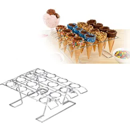 Glassverktyg DIY Glasskottehållare Rostfritt stål Glass Cone Display Rack Baking Cake Cone Cupcake Cooling Tray Rack Holder Stand 230504