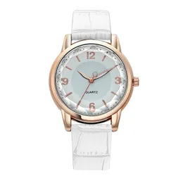 Strass branco relógios femininos moda requintado couro casual analógico quartzo cristal relógios de pulso pulseira presentes