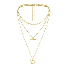 Girocollo Collana con ciondolo a forma di freccia a forma di cuore color oro con tre strati di gioielli in acciaio inossidabile per regalo donna