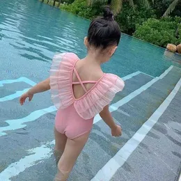 Kinder Bademode Damen Einteiler Mädchen Badeanzug Einteiler Westlicher Stil Kleines Mädchen Prinzessin Lotusblatt Bikini