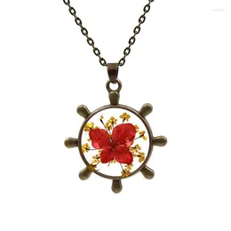 Pendant Necklaces Fashion Round Retro Resin Women Necklace Creative Transparent True Dried Flower Crystal Charm Jewelry