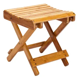 Bamboo Folding Stool Shower Seat Wood Foot Rest Stool for Indoor Outdoor