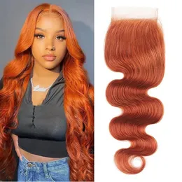 350# Orange Ginger 4x4 Elace Closure Peruvian Body Wave Closure 100 ٪ Human Hair 4 by 4 Cloure Remy Hair Brown Swiss Lace 10-18inches