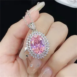 Big Oval AAAAA Pink Zircon Chocker Halsband 925 Sterling Silver Wedding Pendants Halsband för kvinnor Bridal Party Jewelry Gift