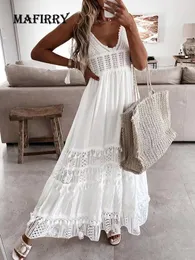 Casual Dresses Casual Summer Lace Slim Dress Sexy Women V Neck Hollow Out Party Dress Elegant Lady Solid White Streetwear Buttons Dresses 230505