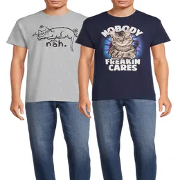 Cat Nobody Freakin Cares Cat Short Sleeve Men ist Grafik-T-Shirts, 2er-Pack