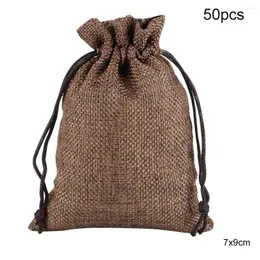 Torby do przechowywania 50pcs lniane torba z wiązką losową organizator biżuterii domowej gospodarstwa domowego przenośna herbata