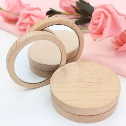 Wood Small Round Mirror Portable Pocket Mirrors Wooden Mini Makeup Mirrors