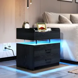 LED Nightstand مع محطة الشحن ، وضع LED الذي تم تنشيطه الصوتي ، 2 درجين نهاية الطاولة مع منافذ شحن USB ، طاولة السرير لغرفة النوم ، ليفي