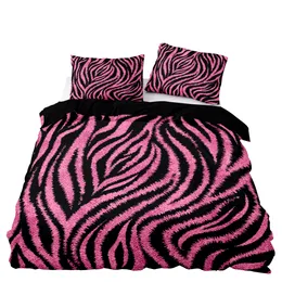 침구 세트 아메리칸 스타일 침구 세트 240x220 핑크 표범 패턴 이불 커버 베개 싱글 더블 킹 이불 침대 표지 230504