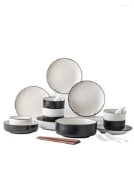 Plates Creative Porcelain Dinner Japanese Vintage Round Set Solid Color Pratos de Jantar Kitchen Table Seary