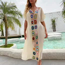 Casual Dresses CROCHET BIKINI Women Beach Dress Cover-Ups Swimsuit Beachwear Bathing Suit Swim Cape For Woman Summer Tunic Saida Praia 230505