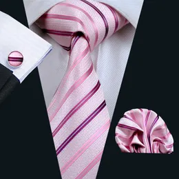 Pembe şerit ipek kravat seti hanky manşetler erkek kravat jacquard dokuma iş gündelik set resmi bağları n-0228268c