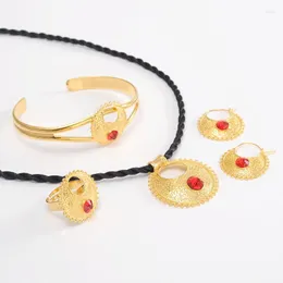 Halskette Ohrringe Set Bangrui Ethiopiancrystal Cz Schmuck Gold Farbe Anhänger Halsketten/Ohrringe/Ring/Armreif Eritrea Afrika Habesha Hochzeit