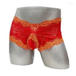 Mutande 2023 Intimo uomo Boxer Pizzo Mutandine comode Gay Solid Spandex Lingerie sexy con custodia per pene