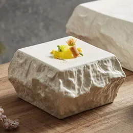 Płyty Zaawansowane nieregularne wzór skalnego talerz obiadowy biały kwadratowy ceramiczny podwójny izolowany sushi flat Streal