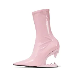 Fashion Women's Boots 2023 Women's New European and American Fashion Tiger Teeth Shoes Heel Night Club Show Banquet Short Boots