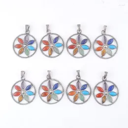 Collane con ciondolo 10 pezzi gioielli multicolore gemma naturale pietra foglia fiore rotondo guarigione Reiki Chakra ciondolo con perlina IN3267 pendente