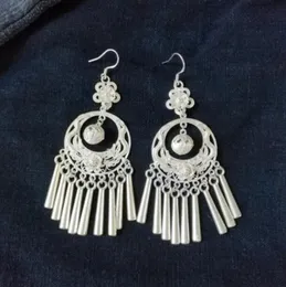Dangle Chandelier Ethnic style earrings Miao silver filigree large ring tassel earrings product 230505