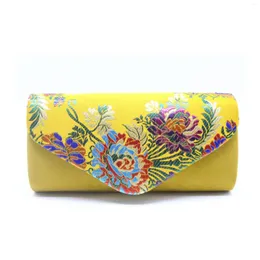Worki wieczorowe vintage zamszowe torba haftowane ślubne ramię kwiatowe z luką torebki żółte sprzęgła feminos