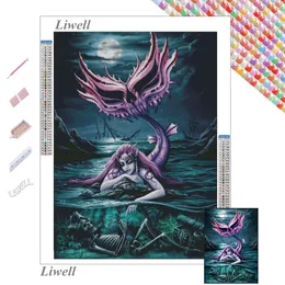 Stitch Fantasy Purple Mermaid With Skull Diamond Painting Cross Stitch Kits Ocean Night Scenery Mosaic Wall Art Home Decor