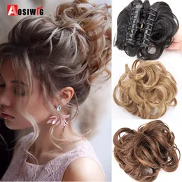 Chignons Aosi Messy Bun Synthetic Chignon Short Curly Fake False Hair Claw Clip Hairpiece Updo Ponytail Piece For Women 230518